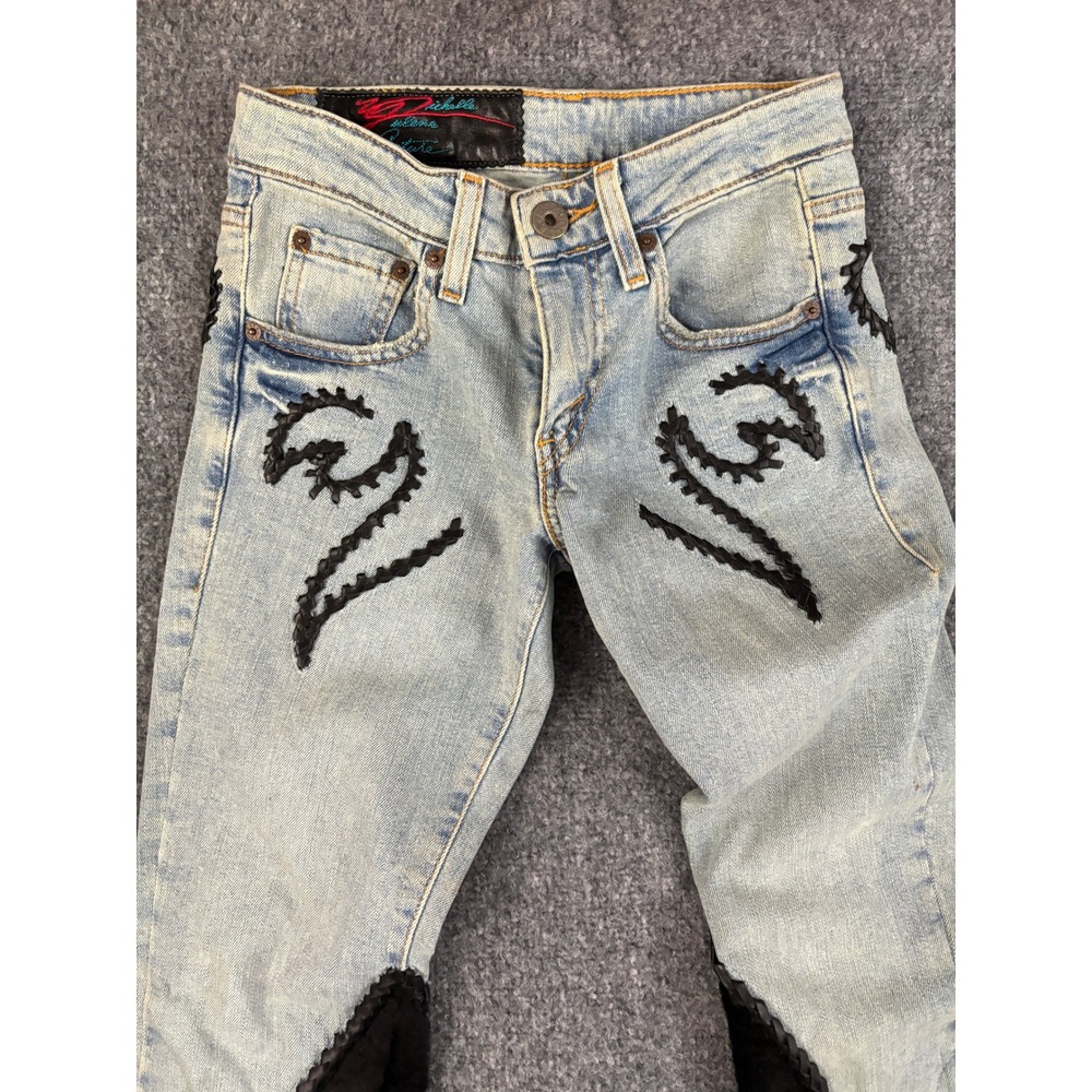 Michelle Julene Couture Upcycled Denim Jeans Leather Applique Western 26 - Picture 10 of 16